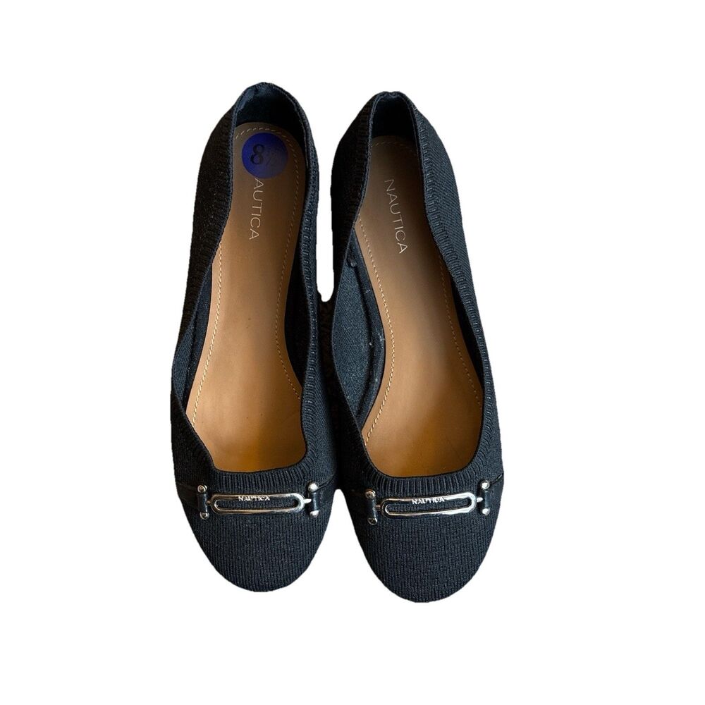 Nautica Women's Ballet Flats Slip On with Silver Accent Size 8.5 Black